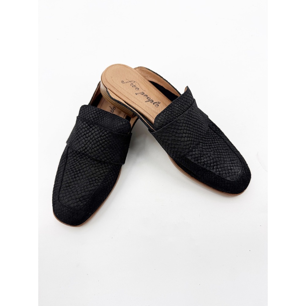 Free People At Ease Embossed Loafer Black Snakeskin Mules Square Toe us 6 36.5